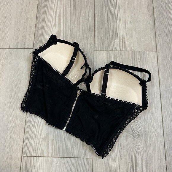 Victoria’s Secret Corset Womens Size 34D Black Lace Top Tie Front Back Zip - Picture 4 of 9